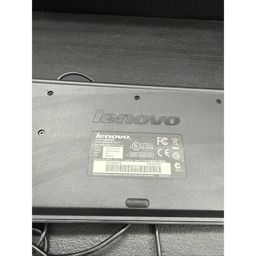 Lenovo - USB Keyboard (Black Desktop Wired Keypad) Model KB4721 , P/N 25209112